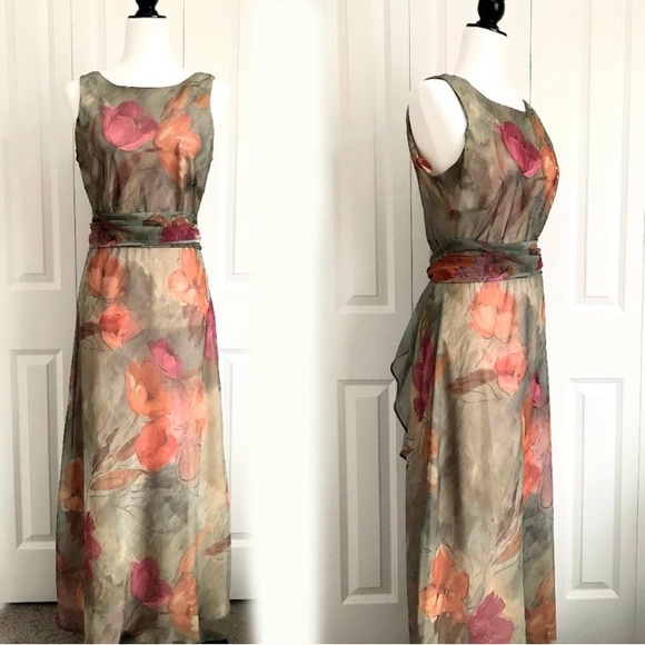 Algo Dresses & Skirts - Vintage / Algo floral maxi dress with sash/scarf